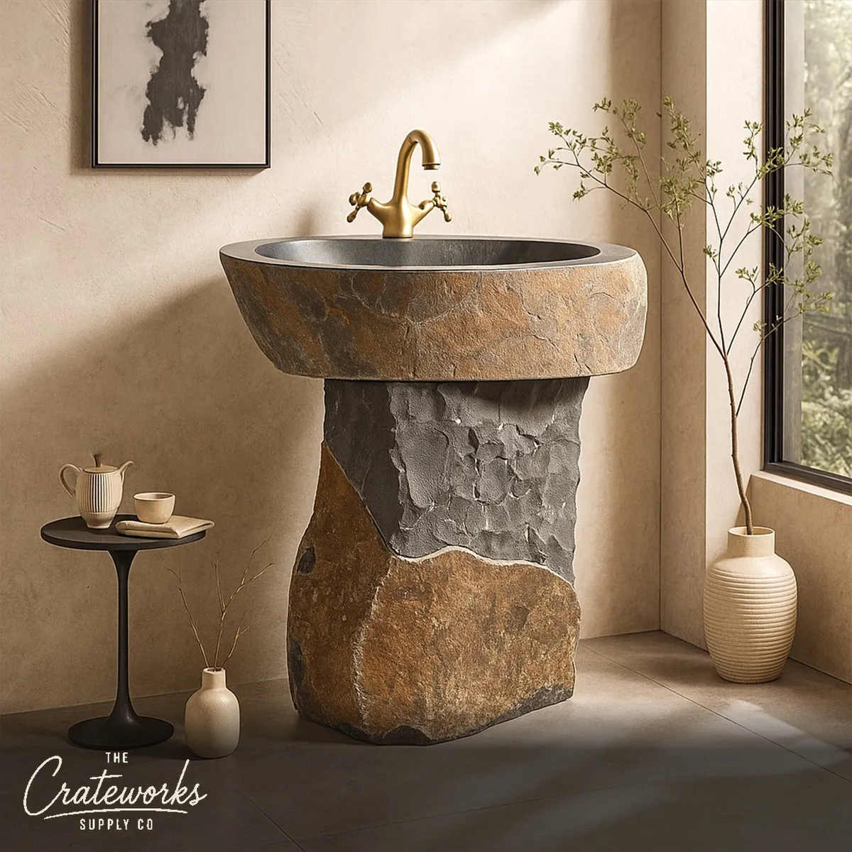 Natural Stone Corner Pedestal Sink
