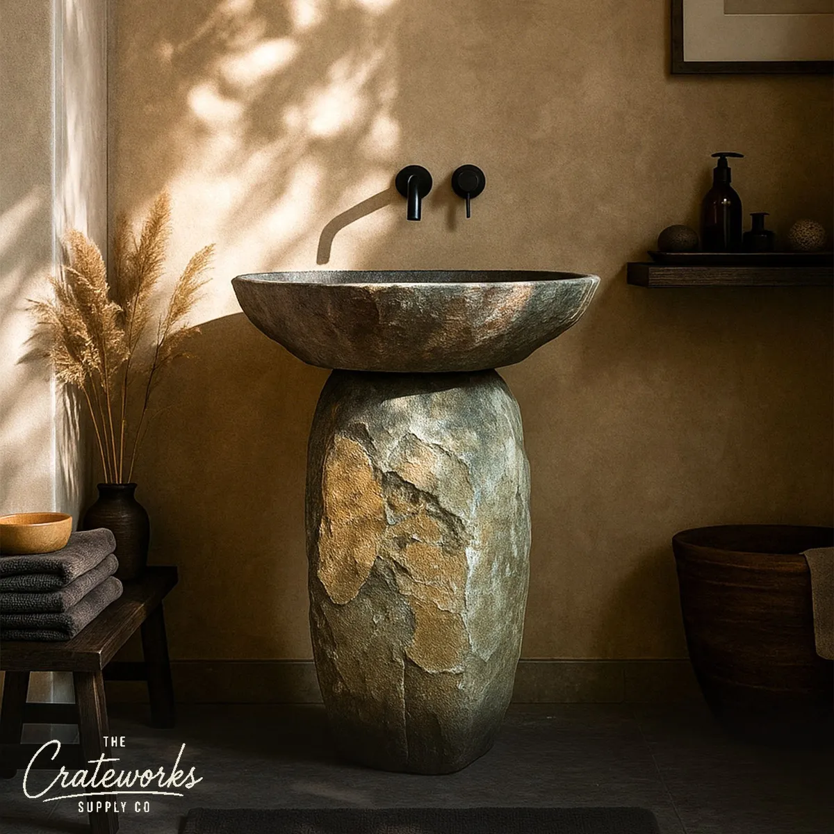 Natural Stone Modern Pedestal Sink (Natural Stone Block)