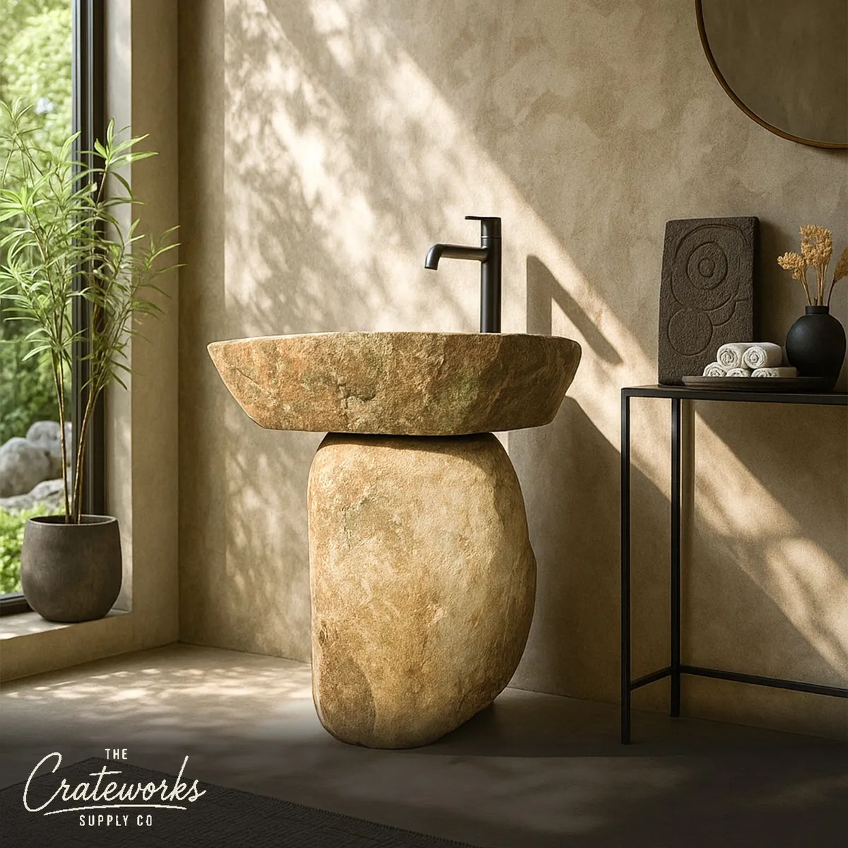 natural stone black freestanding sinks