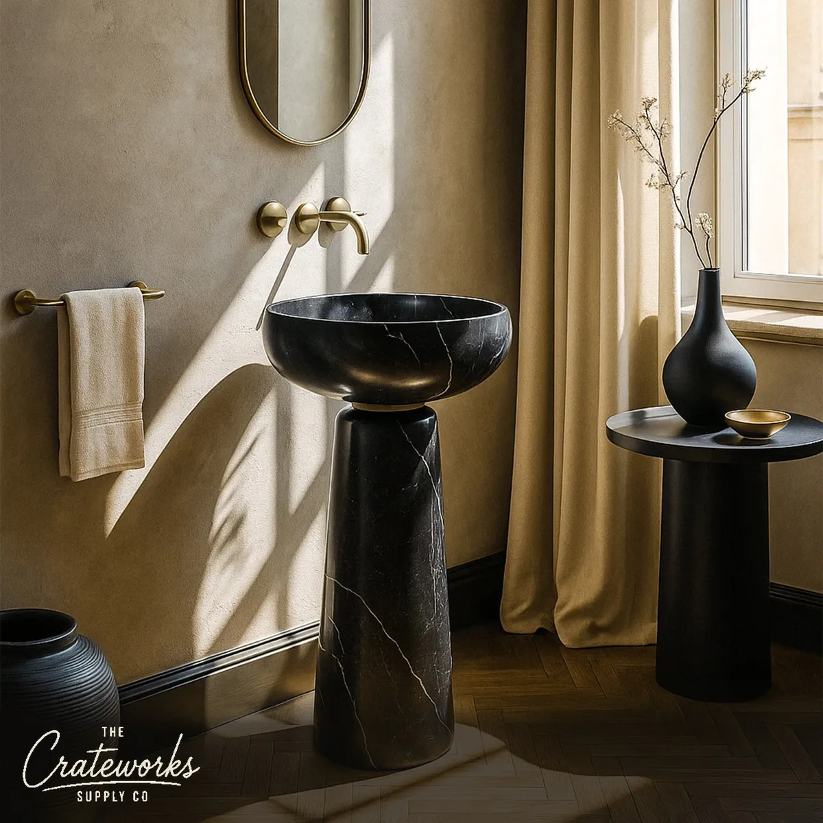 Black Marble Pedestal Sink (15.75" by 15.75" 33.46")