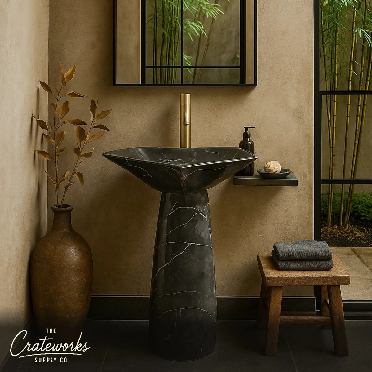 Nero Marquina Marble Pedestal Marble Sink