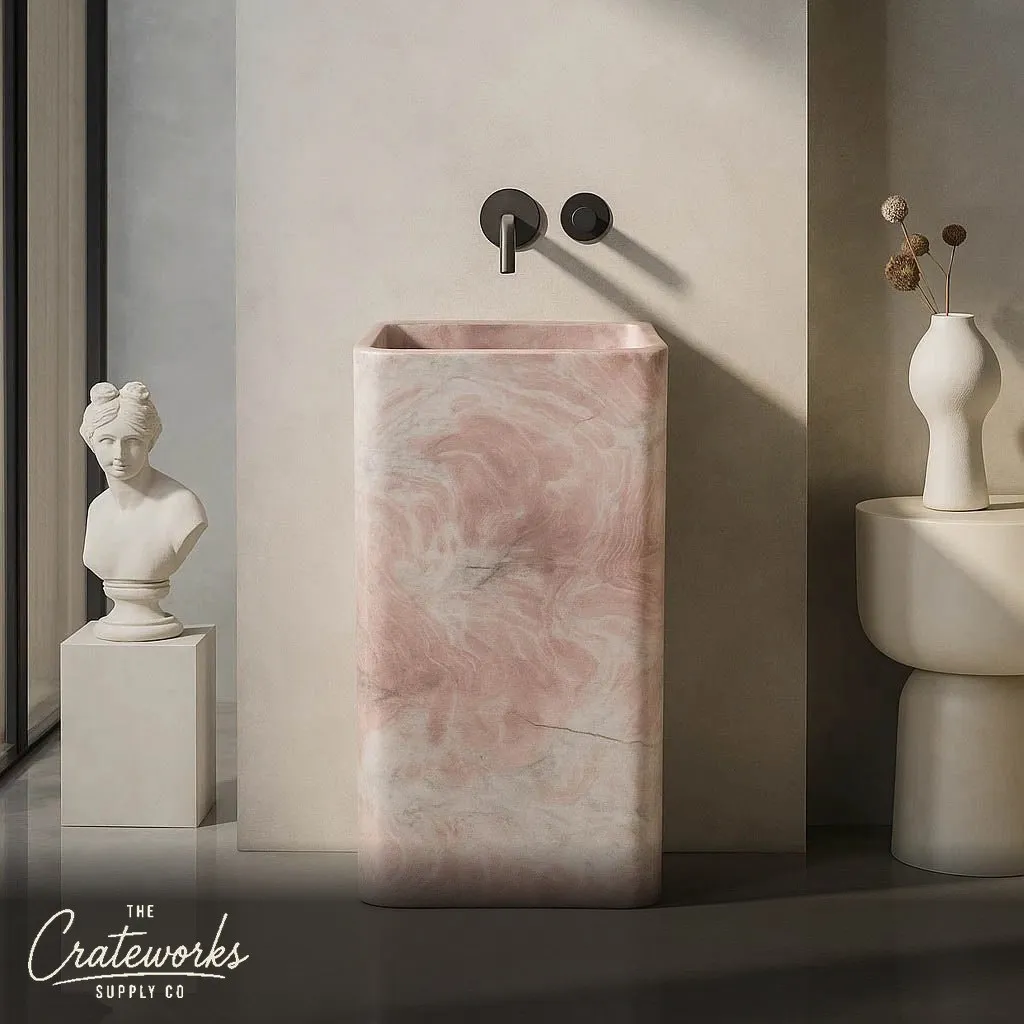Pink Marble Pedestal Sink 33.46" Tall