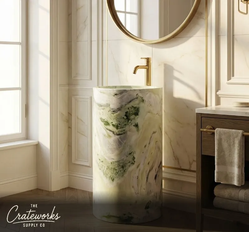 Jade Pedestal Sink Shangri-La Jade 33.46" Tall