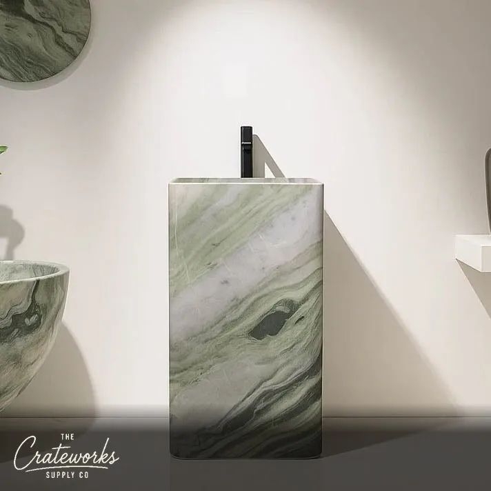 Light Green Jade Pedestal Sink — Shangri-La Jade 33.46" Tall