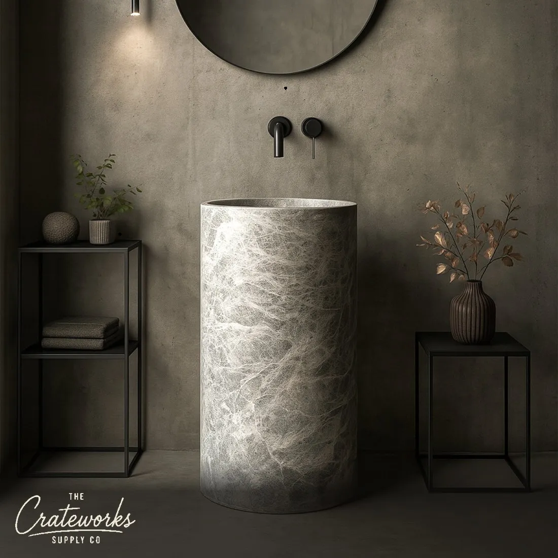 Marble Pedestal Sink made from Silva Gray Marble