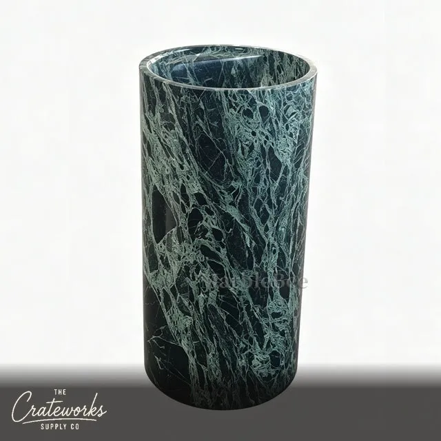 Verde Alpi Green Marble Cylindrical Pedestal — Polished Finish, detail 1