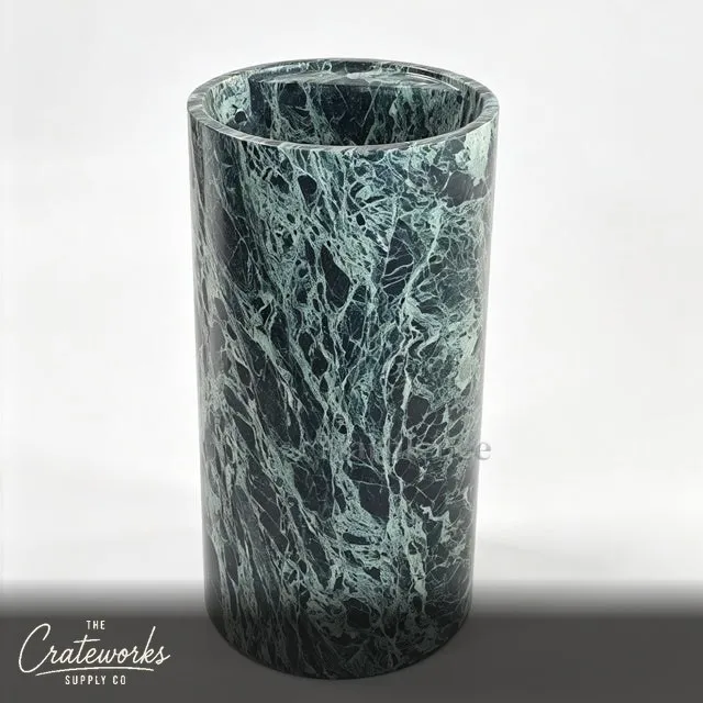 Verde Alpi Green Marble Cylindrical Pedestal — Polished Finish, detail 2