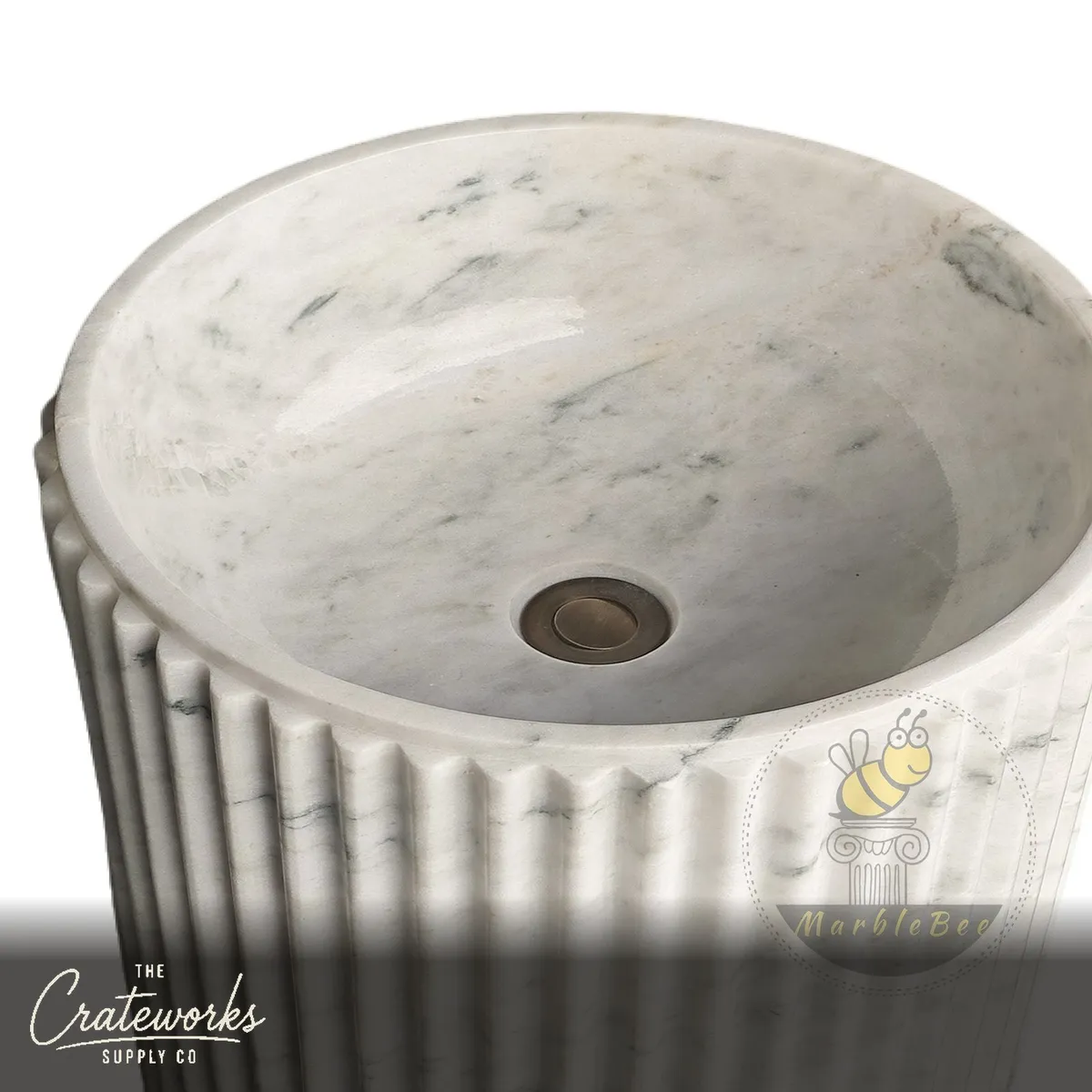 marble sink pedestal Unique Fluted Carrara White Marble, detail 1