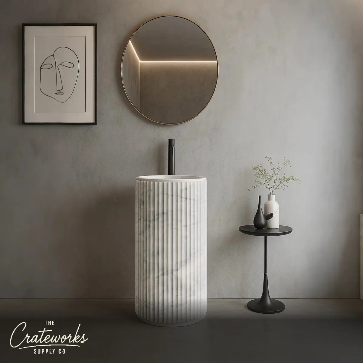 marble sink pedestal Unique Fluted Carrara White Marble