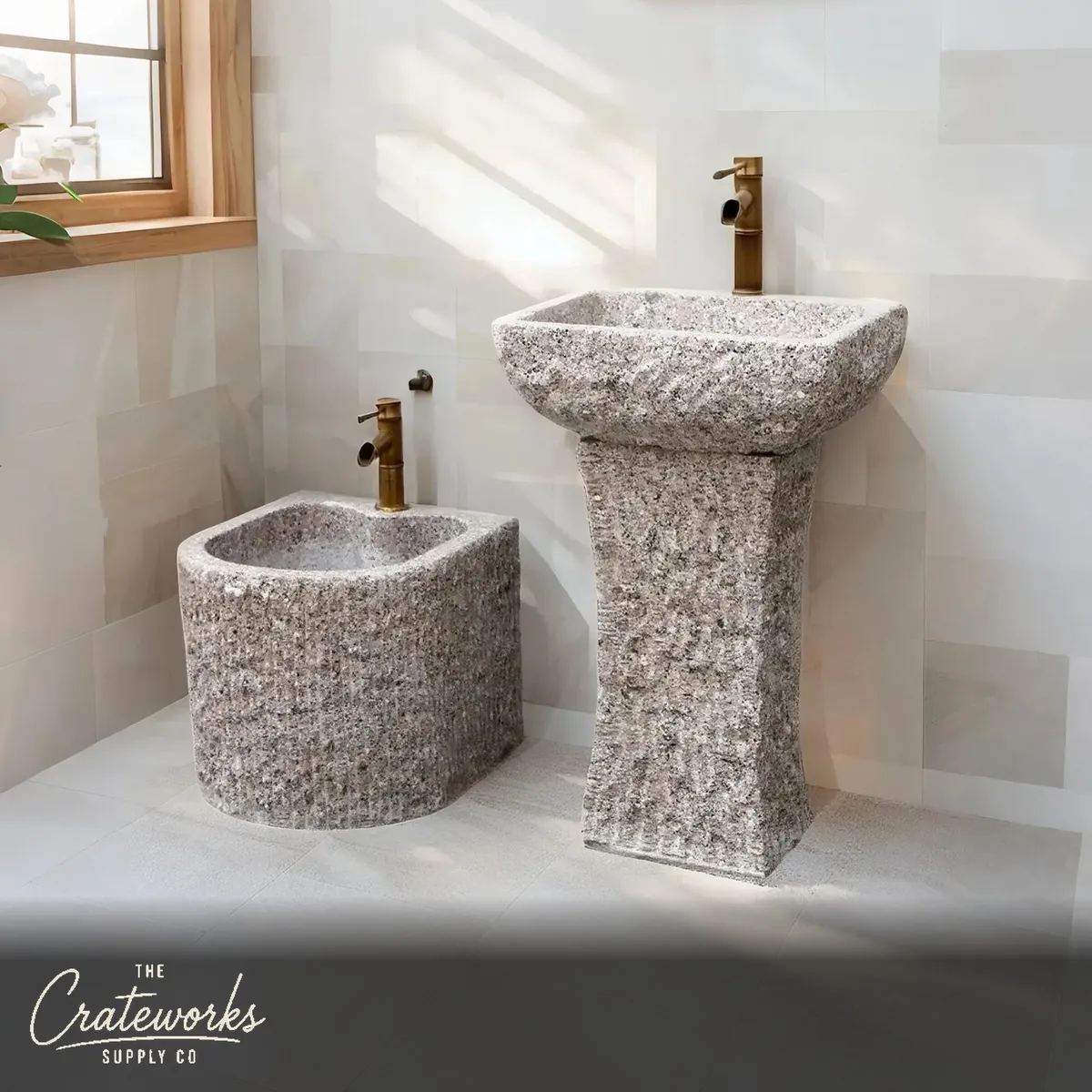White Granite Retro Pedestal Sink