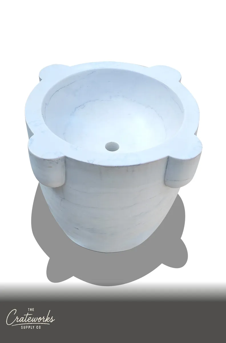 Hand-Carved Drum Pedestal Sink 32" Tall