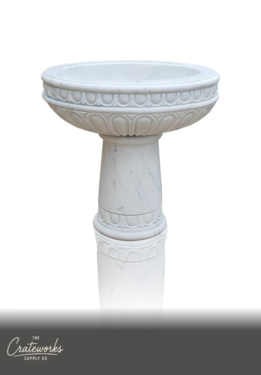 White Marble Basin With Column-Shaped Pedestal 32" Tall