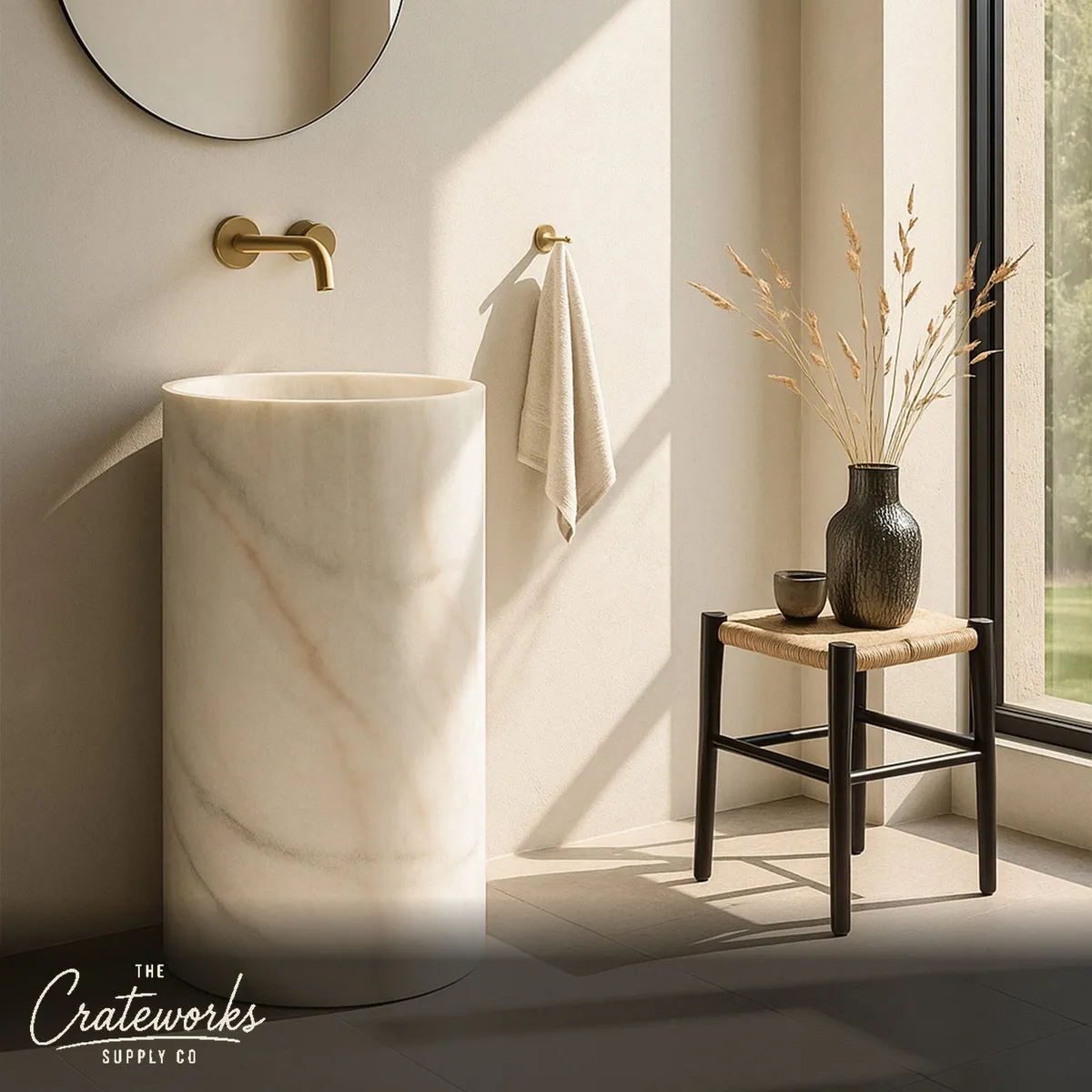 White Onyx Pedestal Sink (16.93" by 16.93" by 32.28")