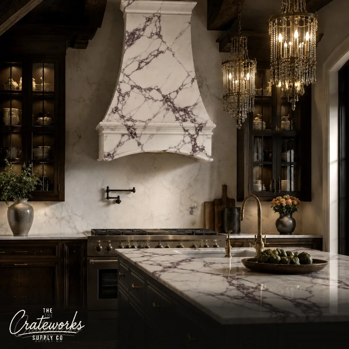 Marble Range Hood in Calacatta Viola