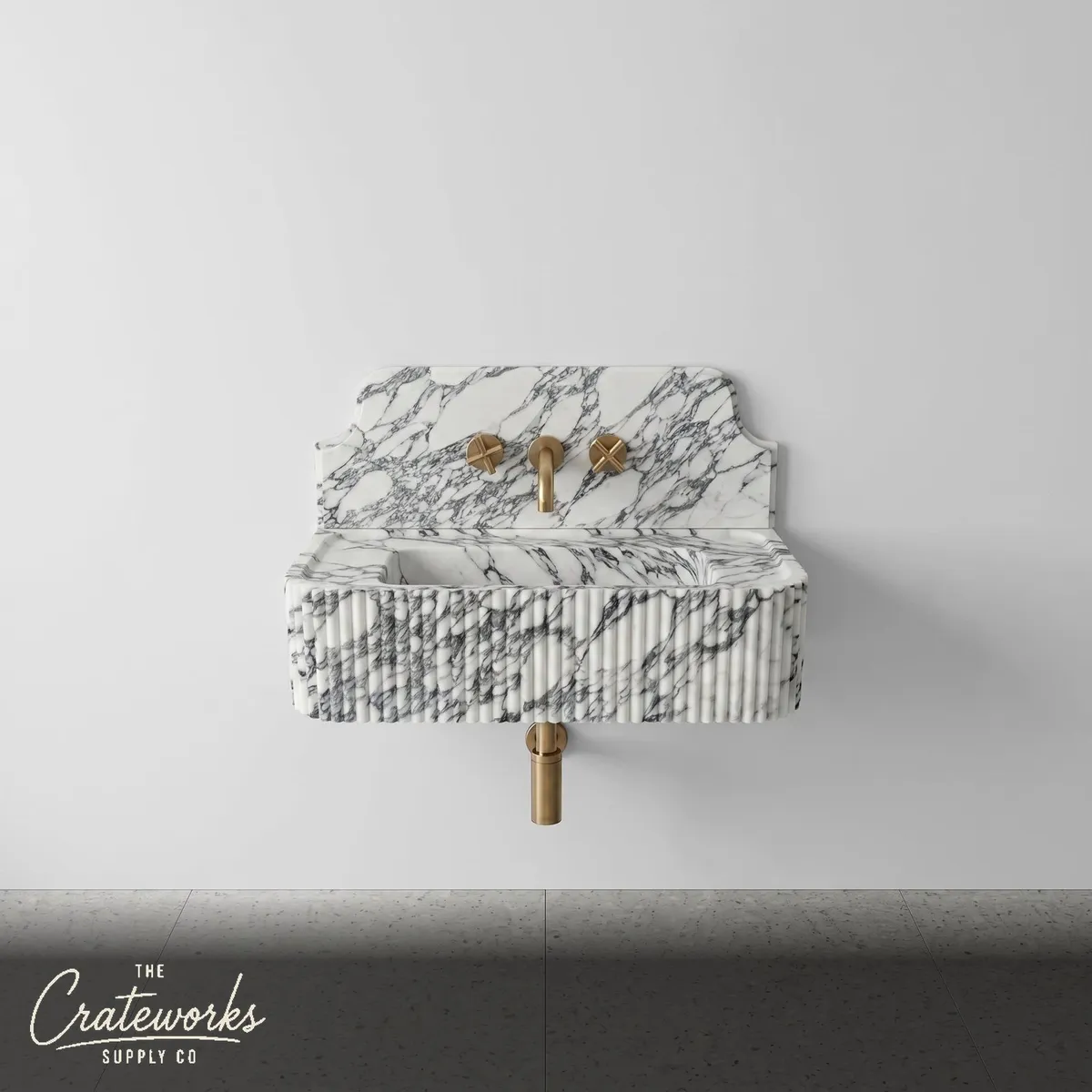 Arabescato Backsplash Sink - Fluted