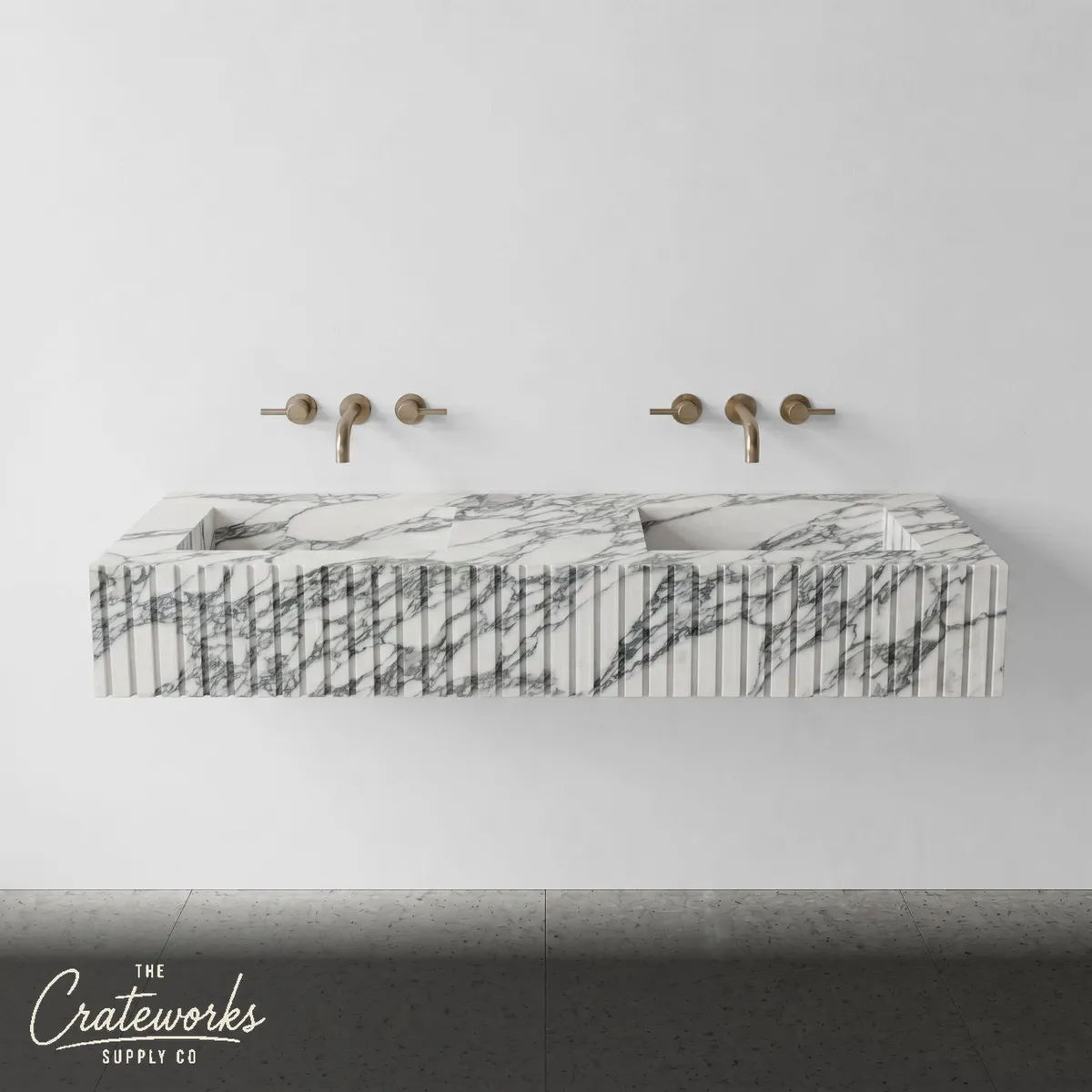 Arabescato Marble Double Sink - Fluted