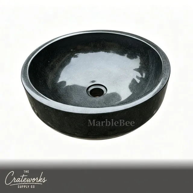 Luxury Round Black Granite Basin — Polished Finish, detail 1