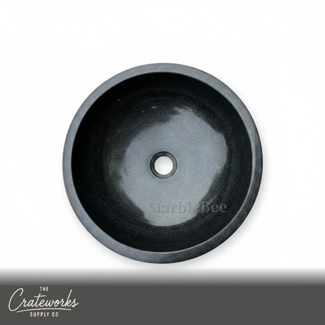 Luxury Round Black Granite Basin — Polished Finish, detail 2