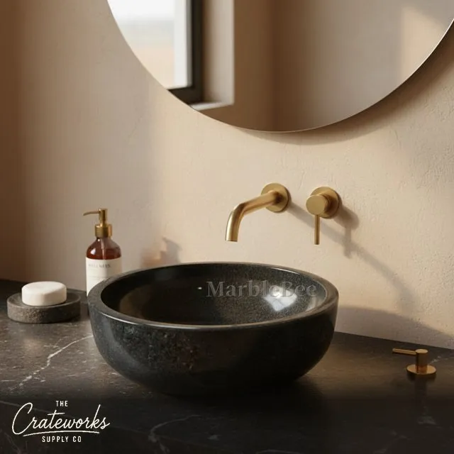 Luxury Round Black Granite Basin — Polished Finish