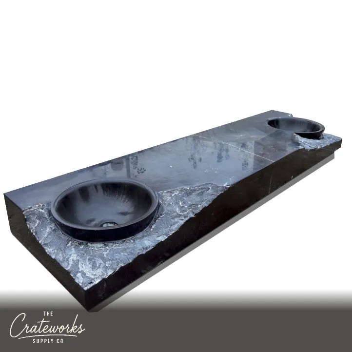 Black stone rectangular modern double sink