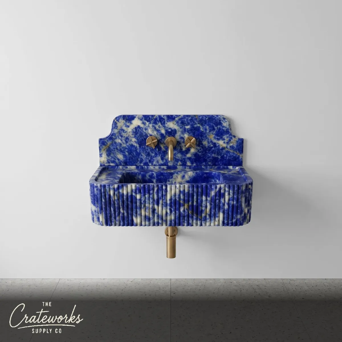 Blue Sodalite Backsplash Sink - Fluted