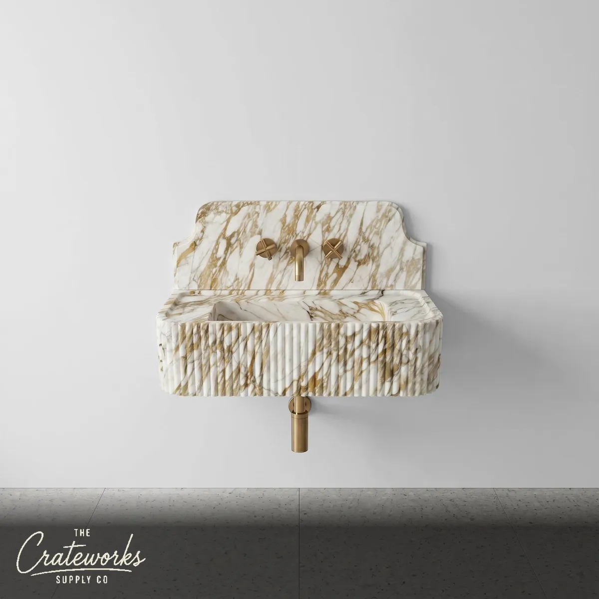 Calacatta Gold Backsplash Sink - Fluted