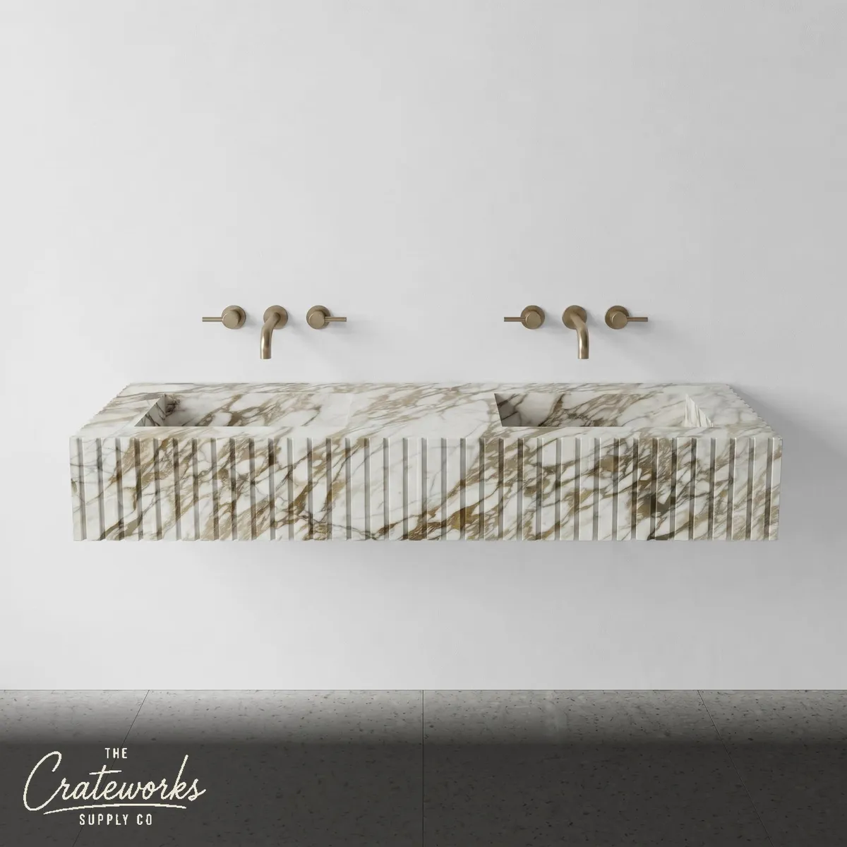 Calacatta Gold Marble Double Sink - Fluted