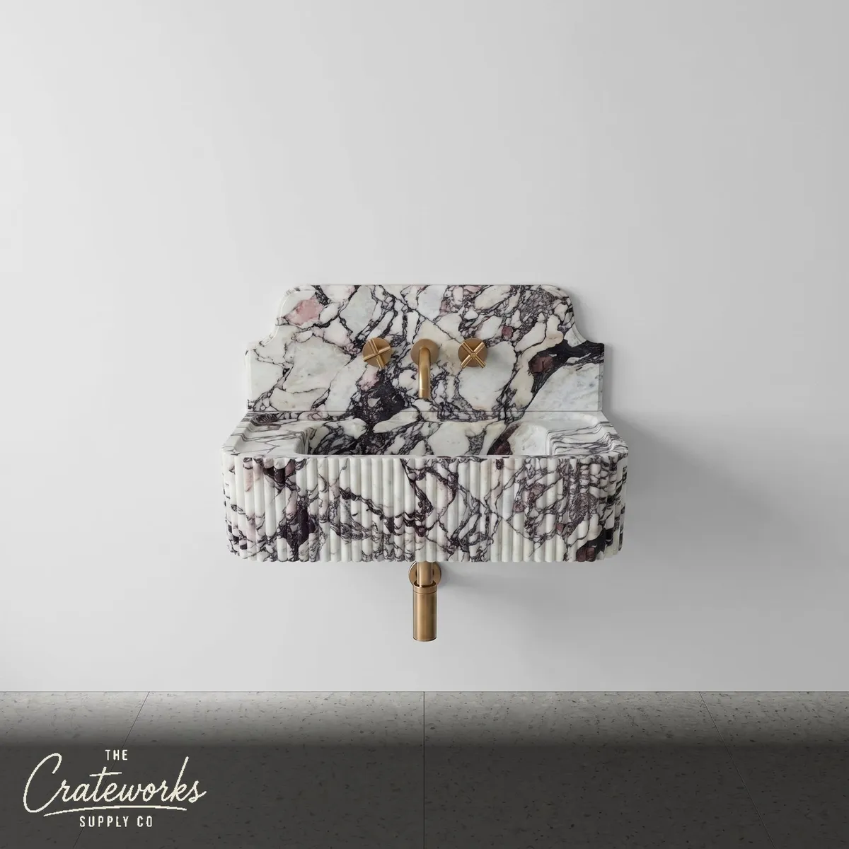 Calacatta Viola Backsplash Sink - Fluted