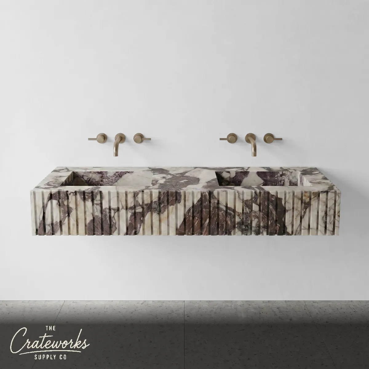 Calacatta Viola Extra Marble Double Sink - Fluted