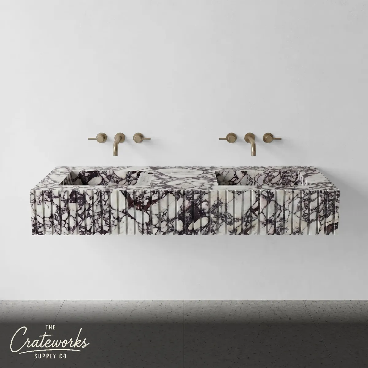 Calacatta Viola Marble Double Sink - Fluted