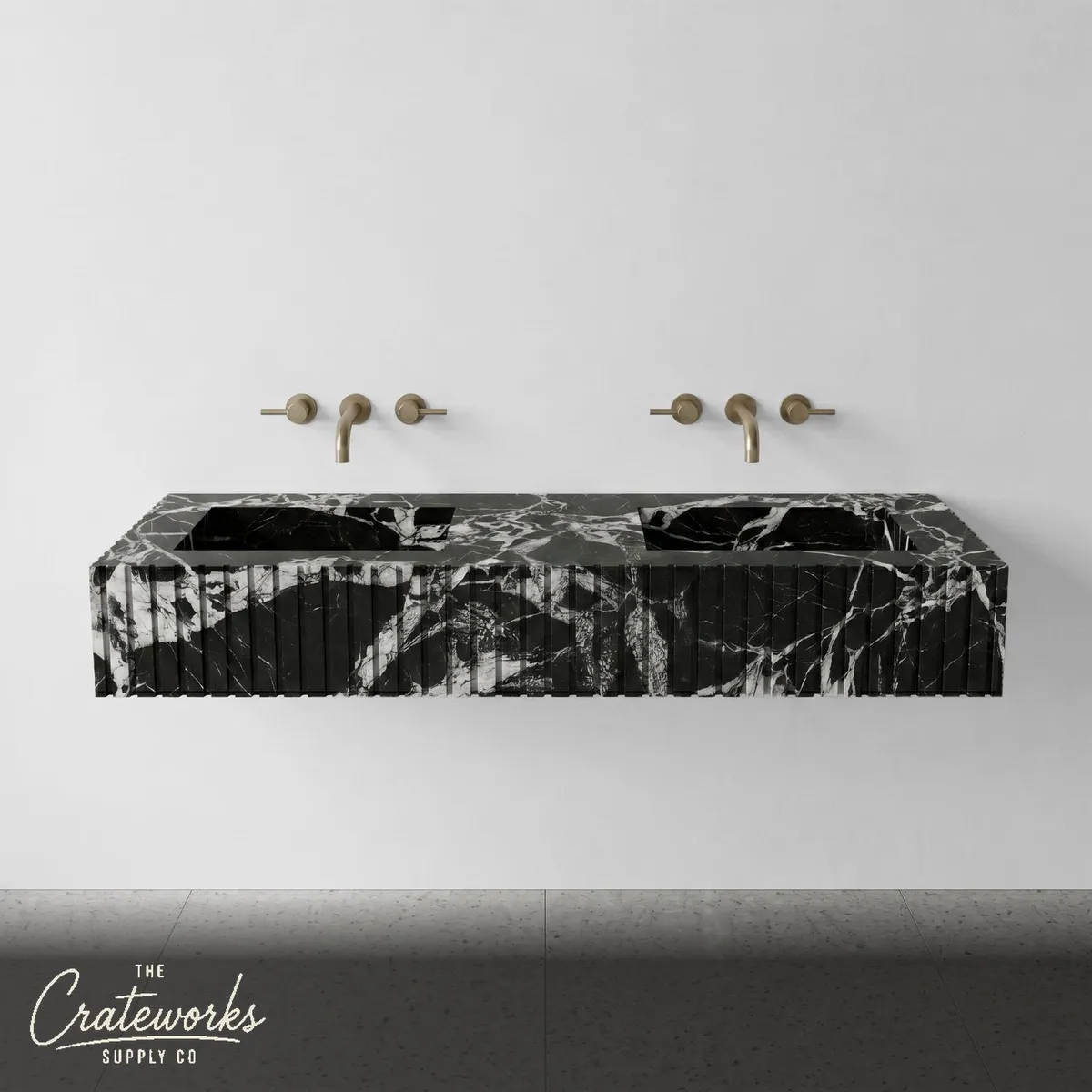 Grand Antique Marble Double Sink - Fluted