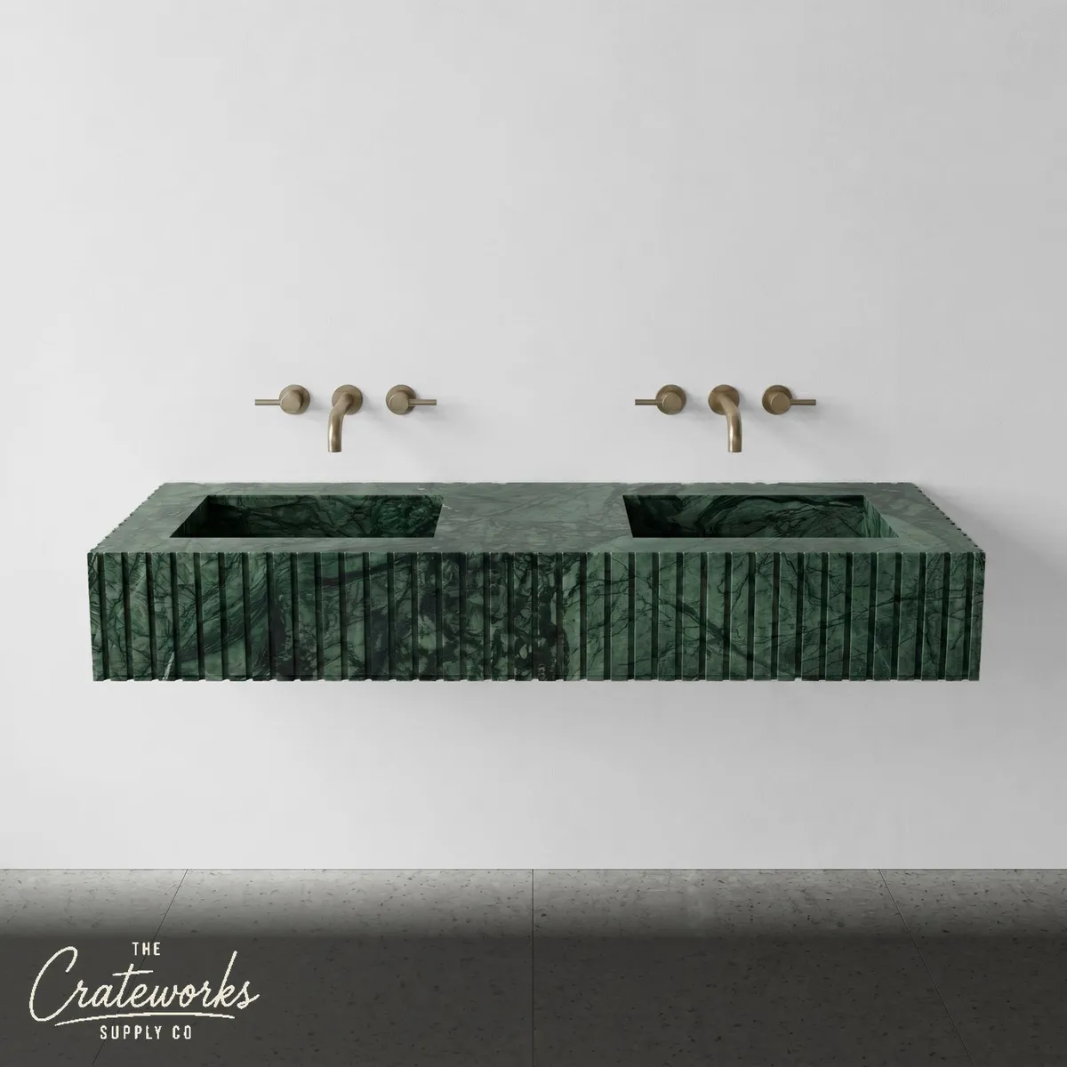 Green Guatemala Marble Double Sink - Fluted