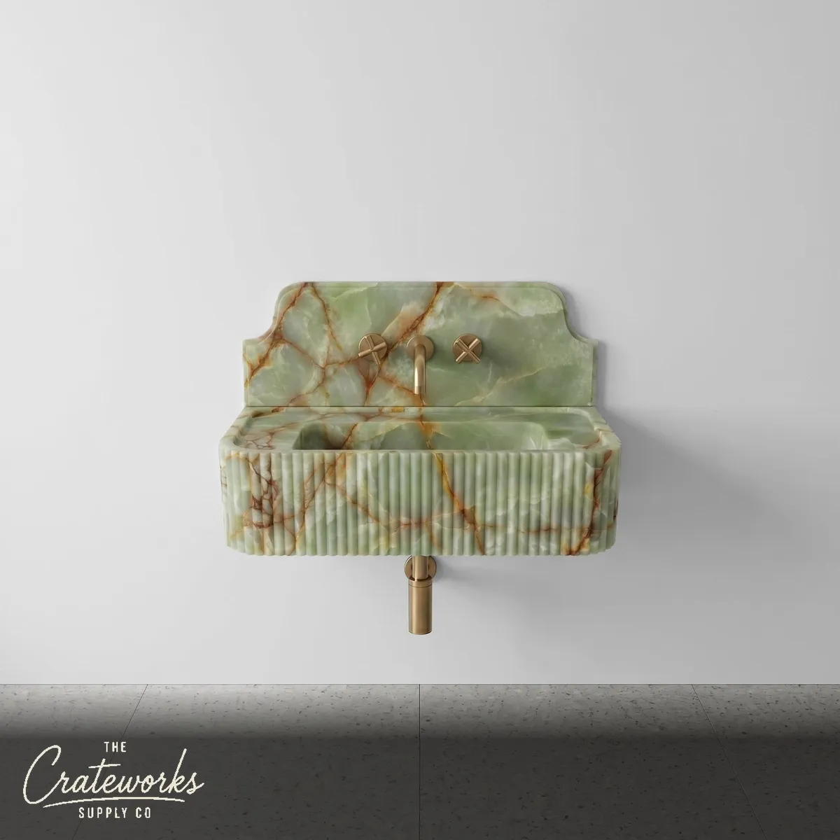 Green Onyx Backsplash Sink - Fluted
