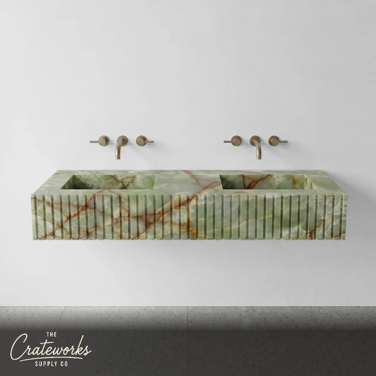 Green Onyx Double Sink - Fluted