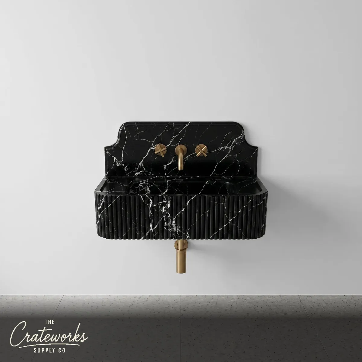 Nero Marquina Backsplash Sink - Fluted