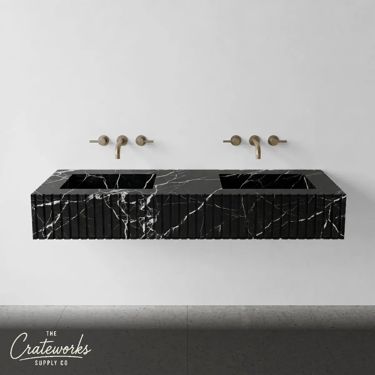 Nero Marquina Marble Double Sink - Fluted