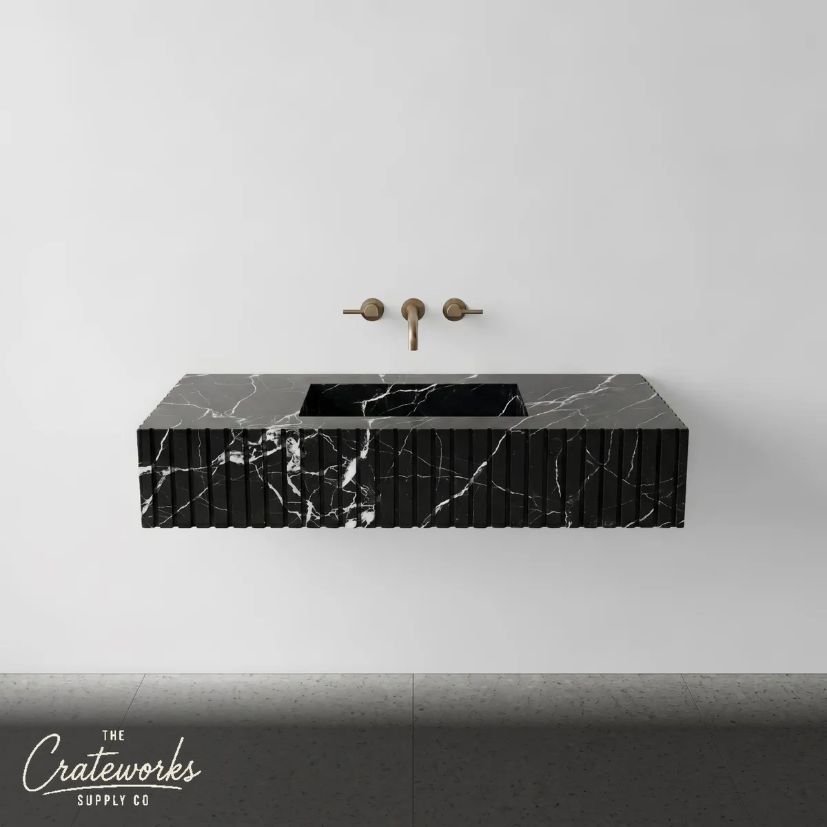Nero Marquina Marble Single Sink - Fluted