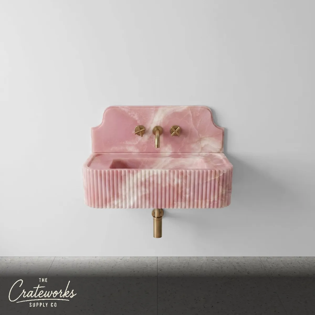 Pink Onyx Backsplash Sink - Fluted