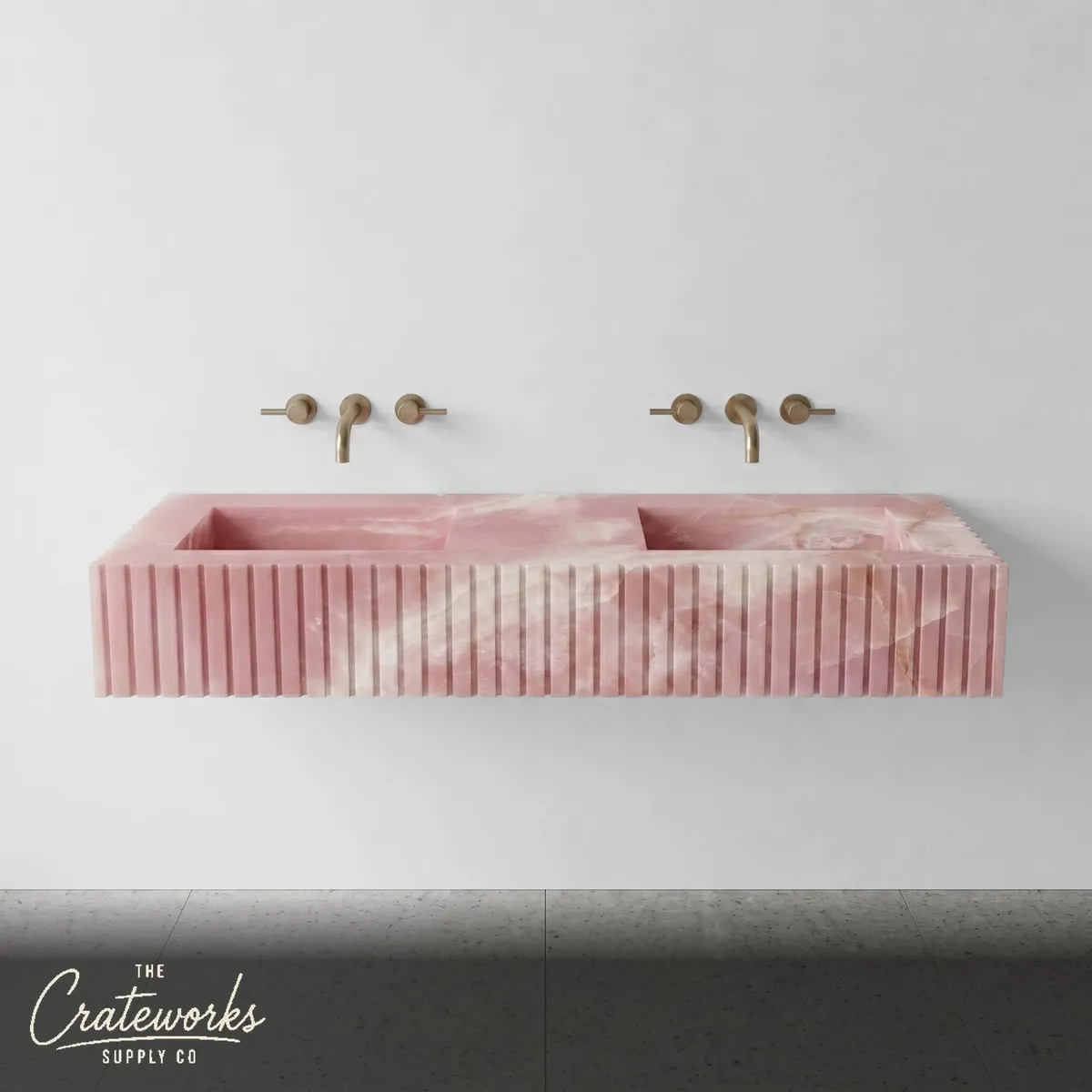 Pink Onyx Double Sink - Fluted