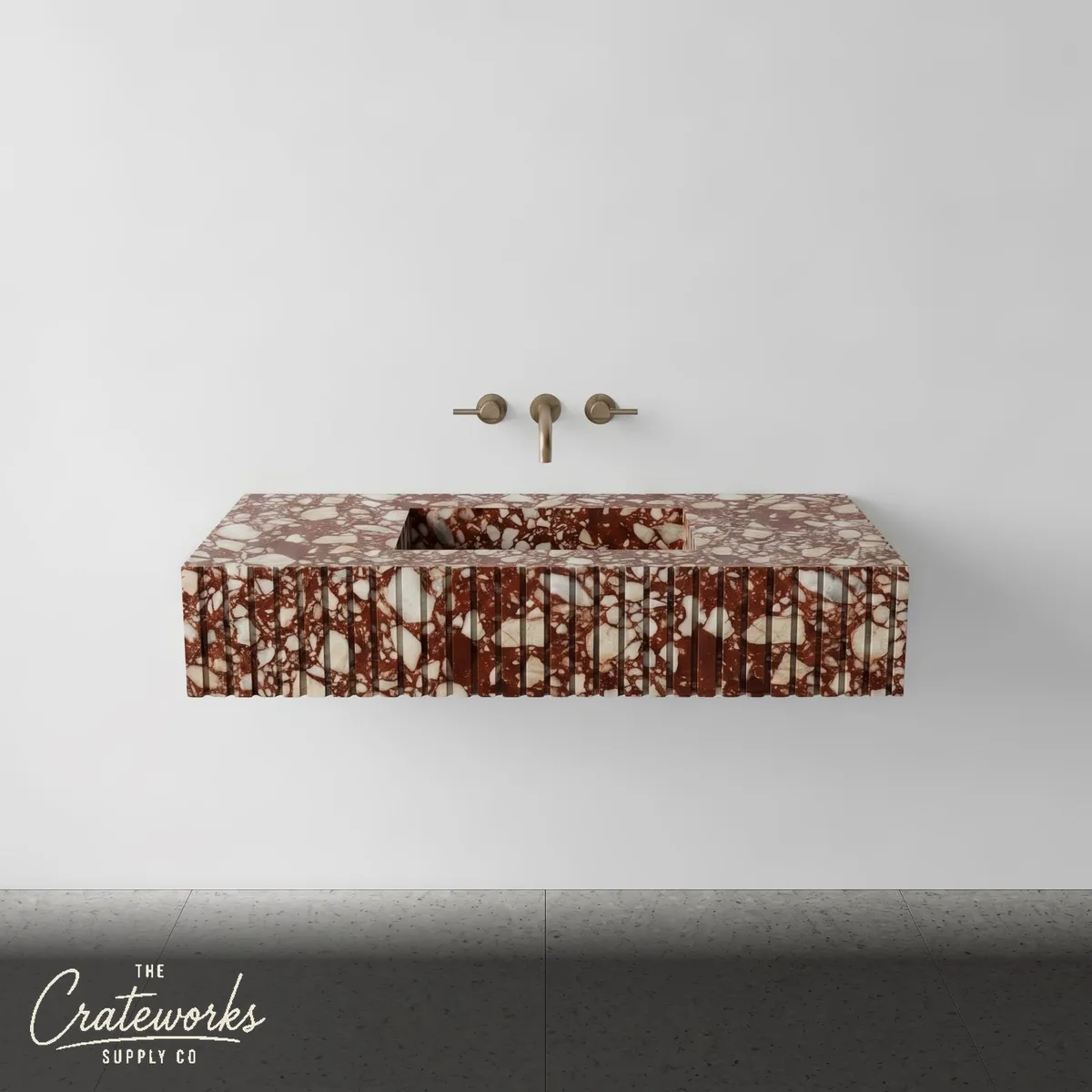Red Bulgari Marble Single Sink - Fluted