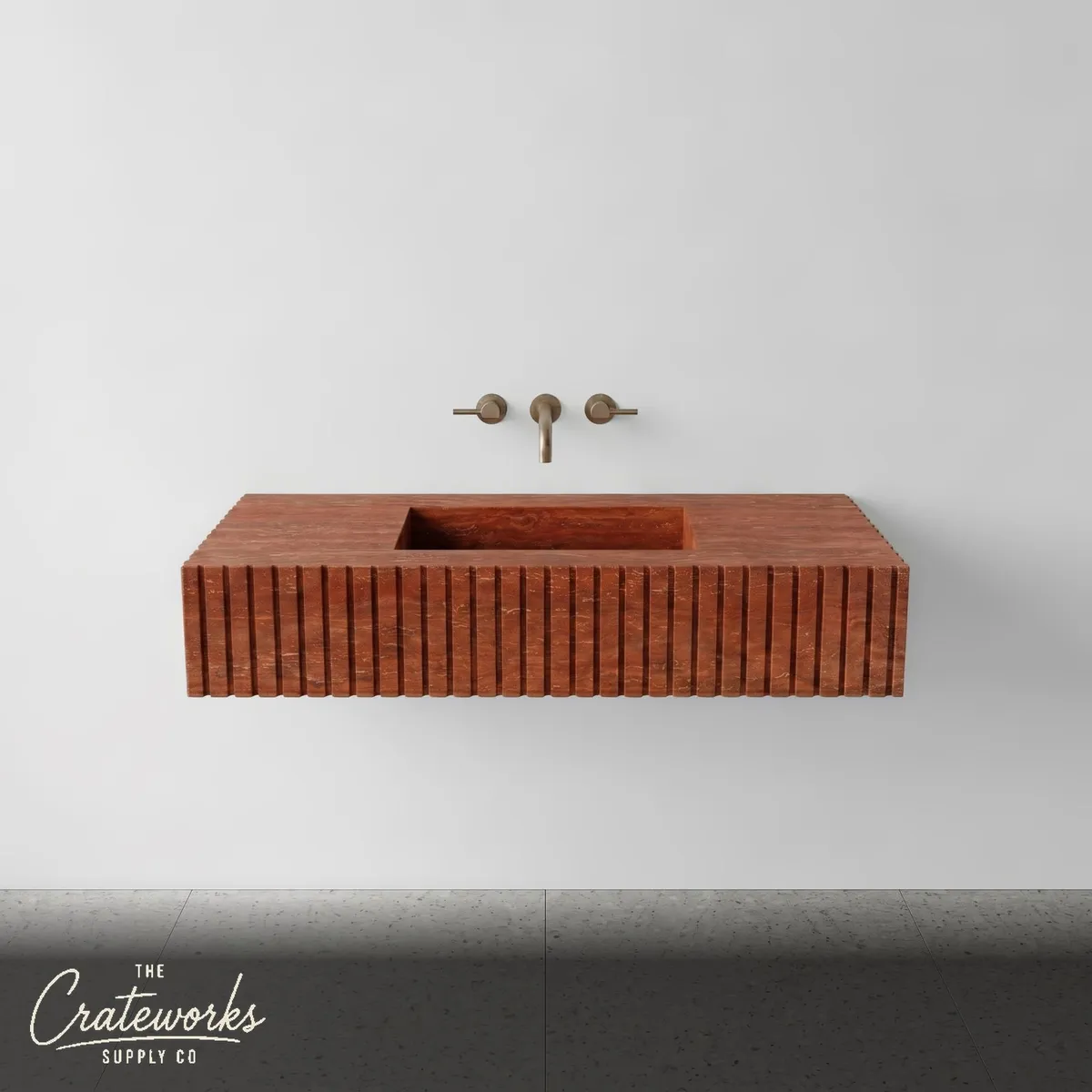 Red Travertine Single Sink - Fluted