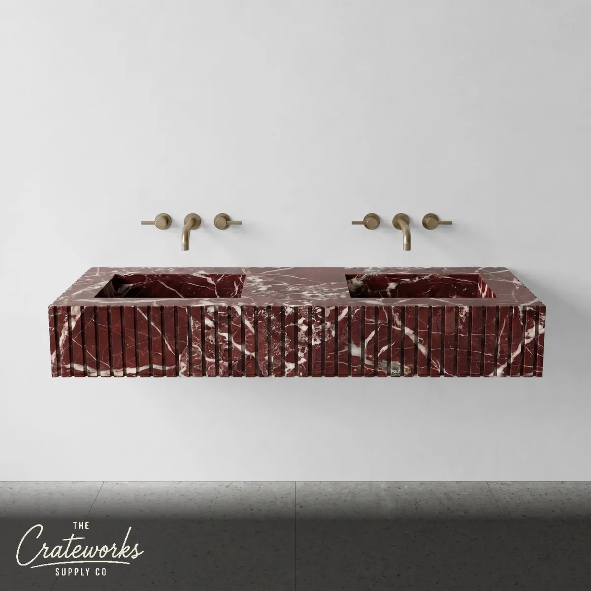 Rosso Levanto Marble Double Sink - Fluted