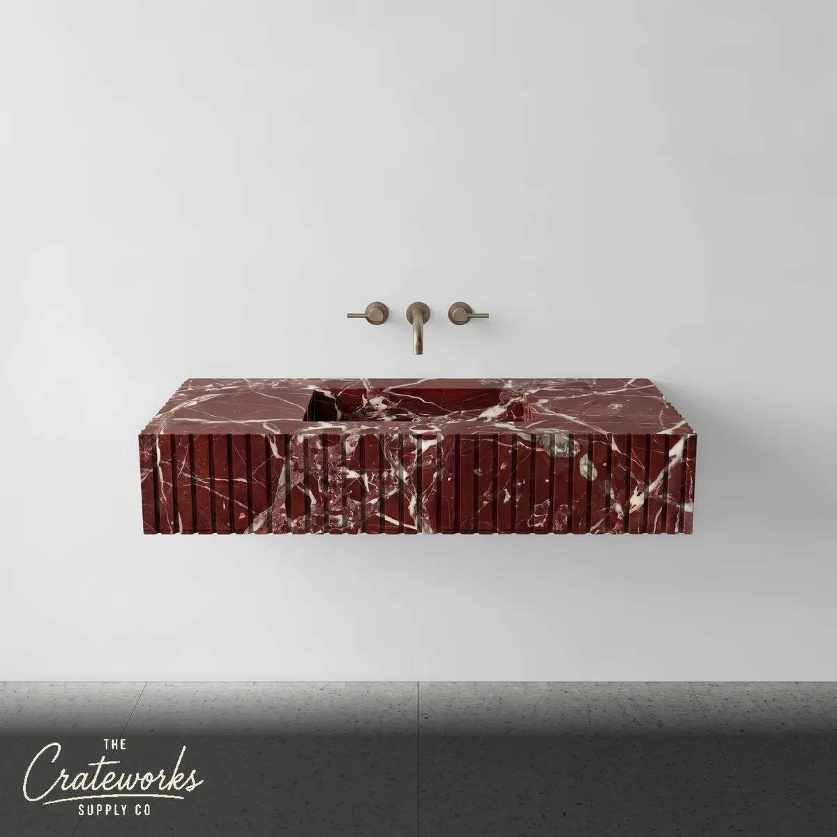 Rosso Levanto Marble Single Sink - Fluted