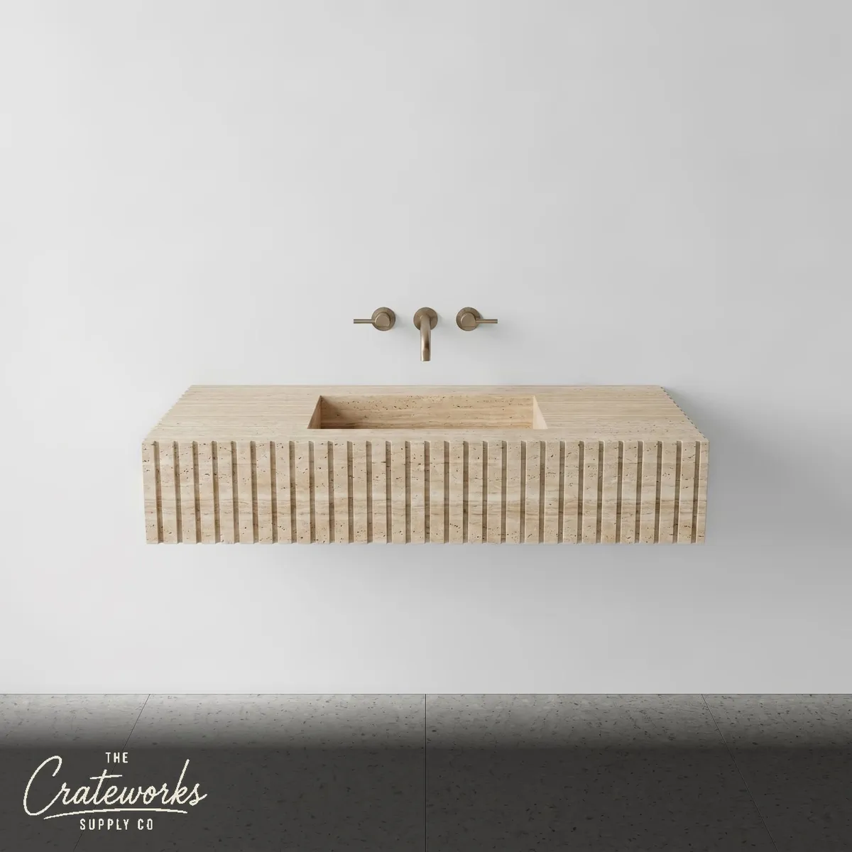 Beige Travertine Single Sink - Fluted