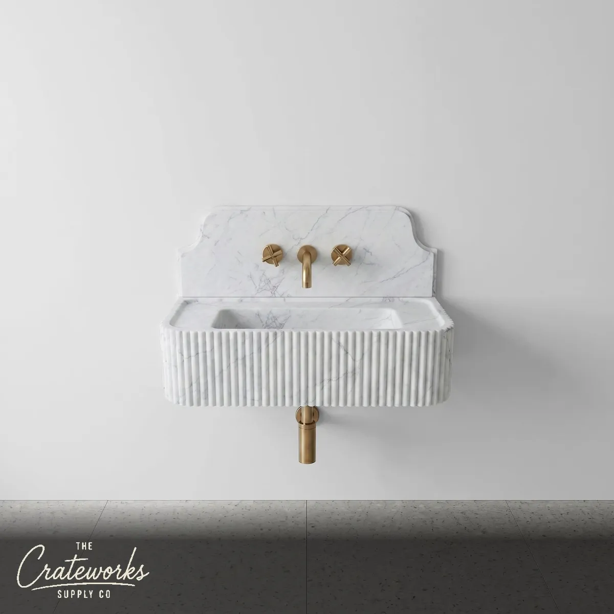 White Carrara Backsplash Sink - Fluted