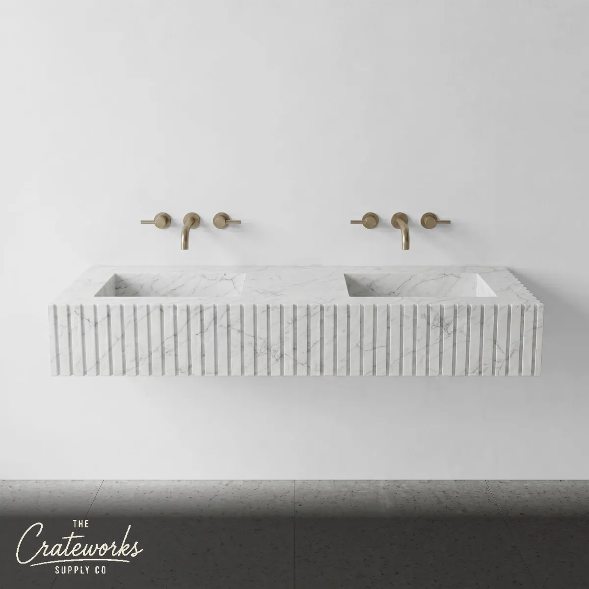 White Carrara Marble Double Sink - Fluted