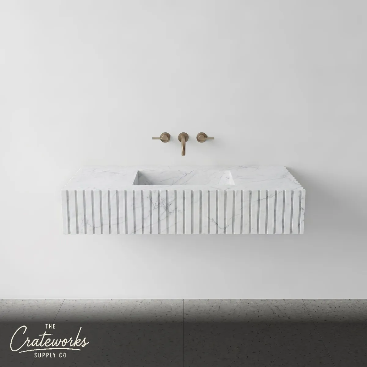 White Carrara Marble Single Sink - Fluted