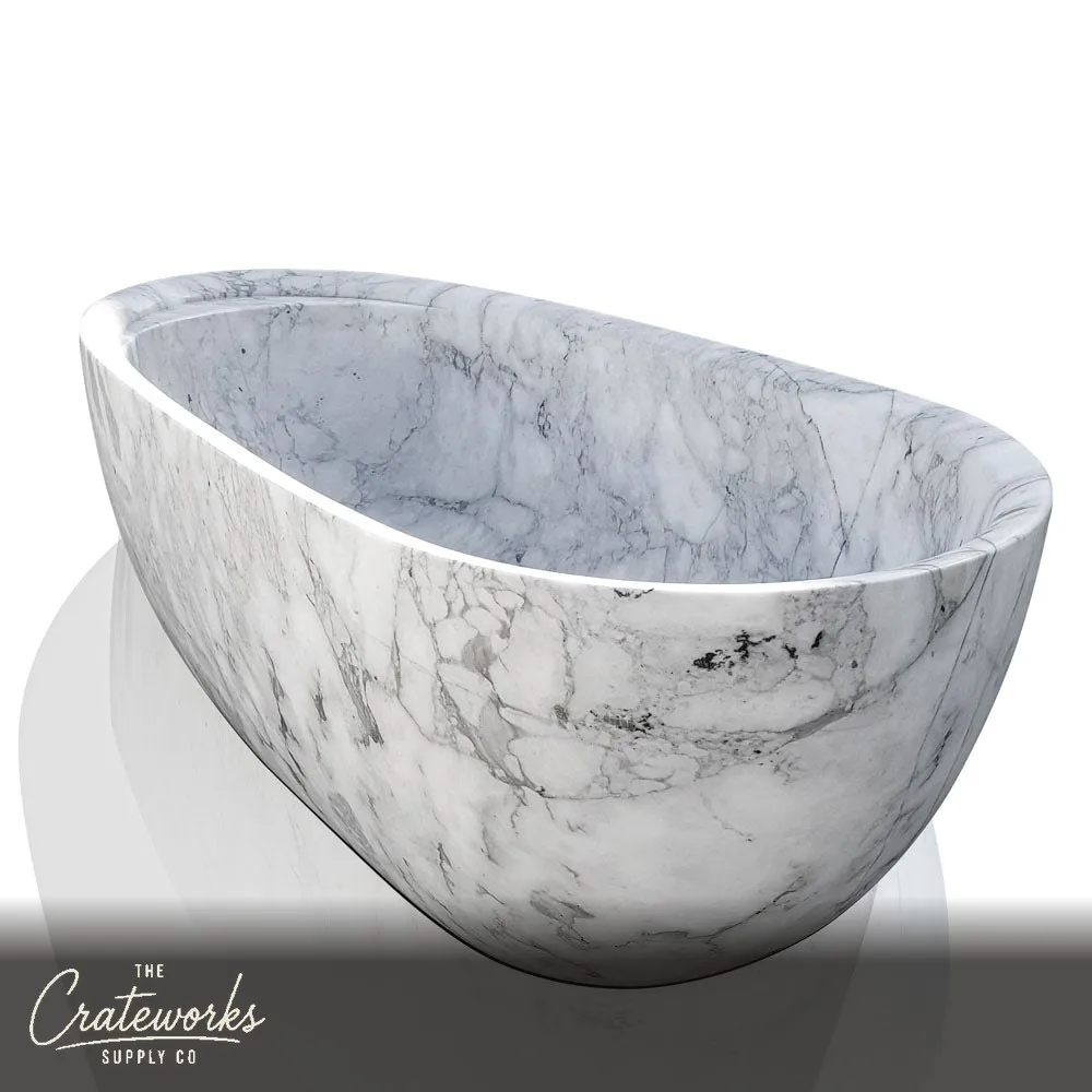 Marble bathtub with head-rester wine holder made by white Carrara In stock - timeless luxury for your space