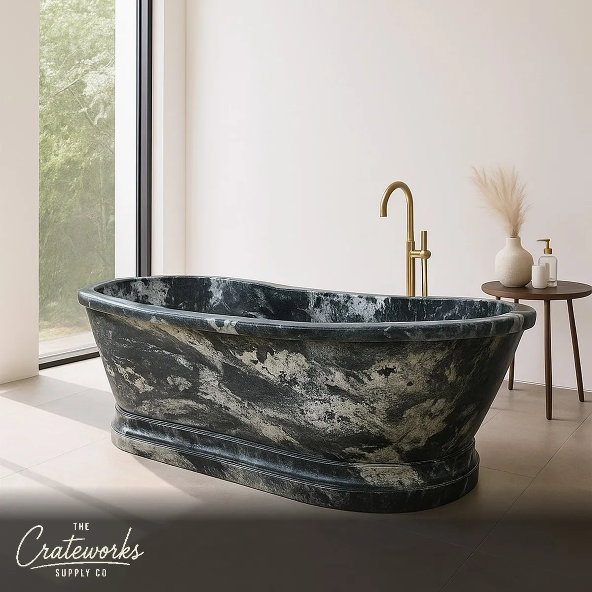 Pedestal bathtub hand-carved from marble traditional style