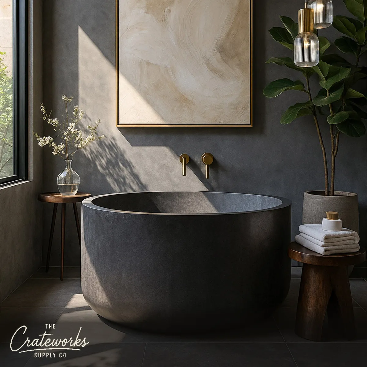 Stone Tub- Black limestone Japanese soaking tub